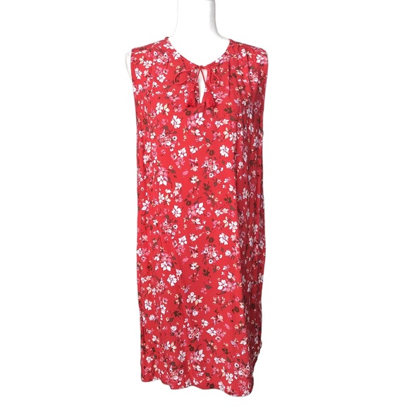 beachlunchlounge Dresses & Skirts - BeachLunchLounge Red Floral Shift Dress Tassel Lightweight Sleeveless Size XL